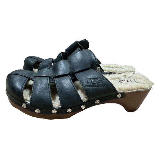 UGG Shoes - Ugg Fisherman Ore Clogs Sherpa lined Gaucho Black Shoes Sandals Size 5